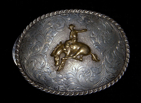 Sterling Silver 1950s Cowboy Bronco Buckle Made in Reno, Nevada