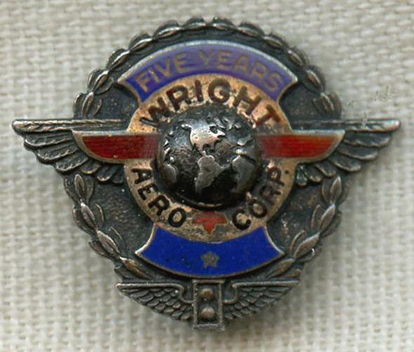 Late 1930s-WWII Wright Aero Corp. 5 Years of Service Pin by Balfour