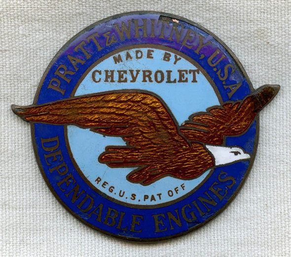 Great WWII Pratt & Whitney Aircraft Engines Engine Nose Case Plaque By Chevrolet Subcontract