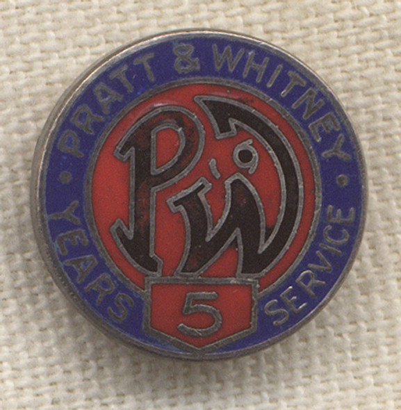 Rare Sterling 1930s Pratt & Whitney 5 Years of Service Pin