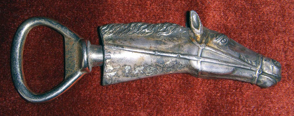 Old Silver-Plated Thoroughbred Bottle Opener and Corkscrew