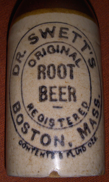 Circa 1910 Dr. Swett's Root Beer Stoneware Bottle from Boston, Massachusetts