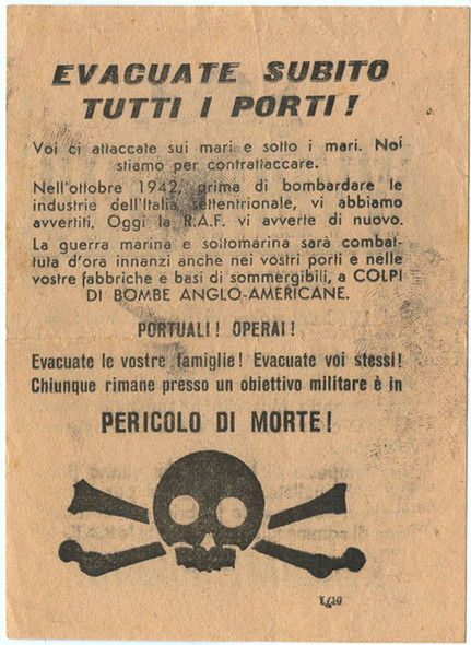 WWII USAAF Propaganda Leaflet Dropped on Italian Troops with Skull