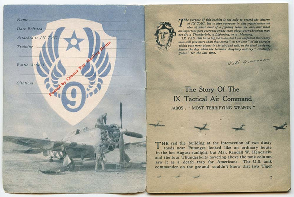 1945 USAAF Booklet ÒAchtung Jabos! The Story of the IX TACÓ (9th Tactical Air Command)