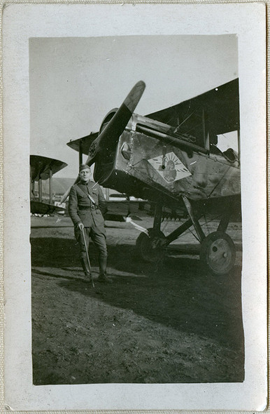 Great WWI RPPC of 166th Aero Sq. Pilot Standing with his DH-4 Aircraft