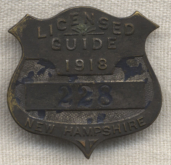 Great 1918 New Hampshire Fish & Game Licensed Guide Badge
