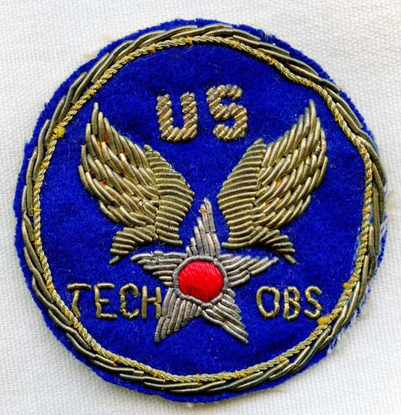 Ultra Rare, Fantastic CBI-Made WWII Bullion USAAF Tech Rep Observer Shoulder Patch