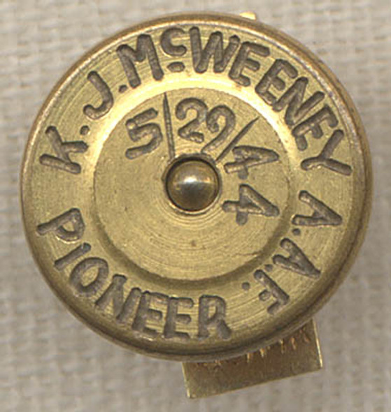 Rare WWII USAAF Awarded Pioneer Parachute Co. 14K Caterpillar Club Pin Named