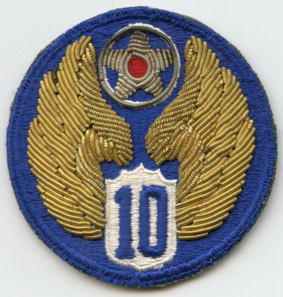 Beautiful WWII USAAF 10th AF Shoulder Patch with Added Bullion Details US-Made