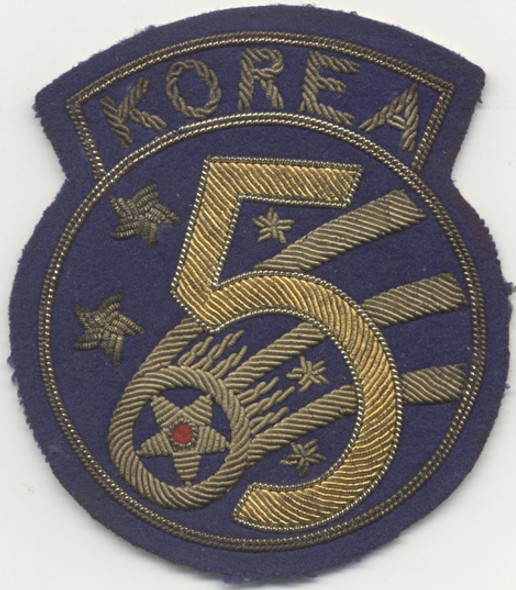 Great Korean War Japanese-Made Bullion Shoulder Patch with "Korea" Tab for US 5th AF