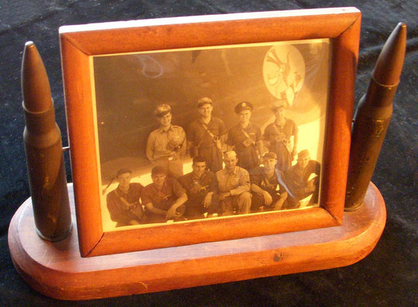 Early War Bomber Crew Photo in "Trench Art" Frame <p> NO LONGER AVAILABLE