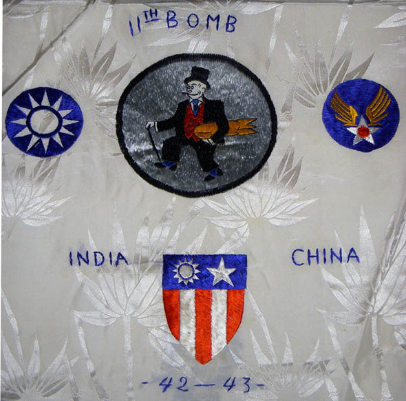 Stunning Six Patch CBI US 11th BS, 51st FG, 14th AF Silk Scarf Circa 1942-1944