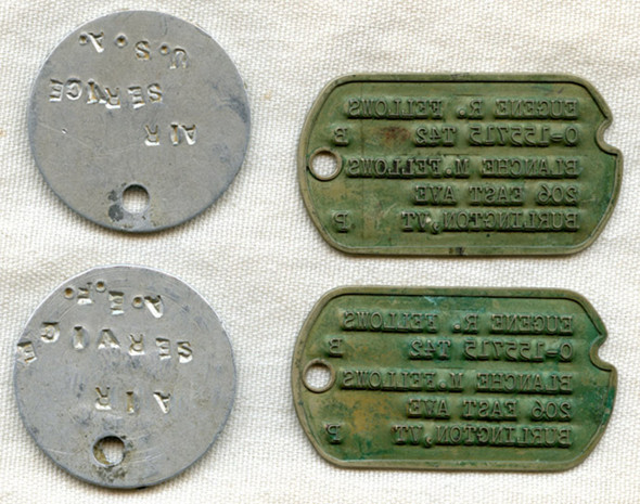 Pair of WWI & WWII Dog Tags for Same Officer (Eugene Fellows) WWI US Air Service!