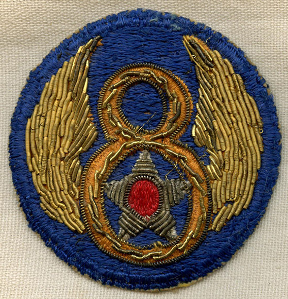 Ca. 1944-45 WWII USAAF 8th AF Shoulder Patch - U.S. Made, Fully Embroidered with Bullion
