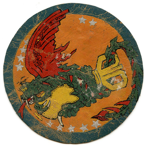 Ext. Rare Chinese-Made Leather Patch 425th Bomb Sq., 308th Bomb Grp., 14th AF w/Stamp