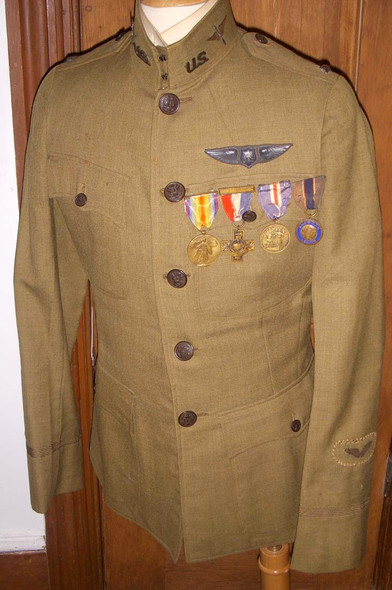 WWI USAS Pilot Jacket: Dallas Wing, Instructor Wing, 4 Medals (CT, US)