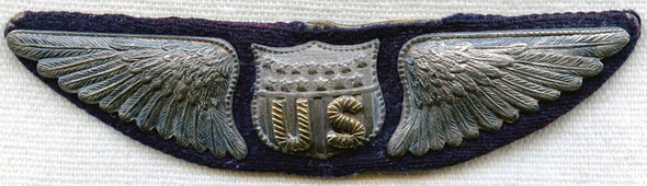 Rare, Classic WWI US Air Service Pilot Wing by Dan S. Dunham, San Antonio, Texas