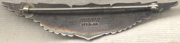 Rare WWI US Air Service Pilot Wing by Johnson Mfg. Co.