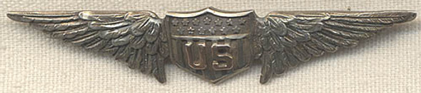Beautiful Hand-Chiseled WWI US Air Service Pilot Wing by Robbins