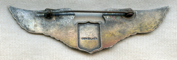 WWII USAAF Glider Pilot Wing in the Walter Lampl Juarez Pattern with Scarce COIN SILVER Mark