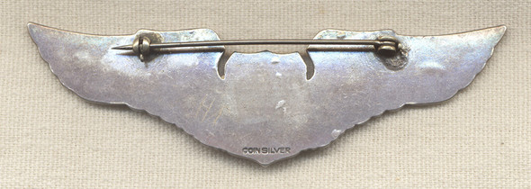 Scarce Early COIN SILVER USAAF Glider Pilot Wing in Walter Lampl Juarez Pattern Made from Pilot Wing