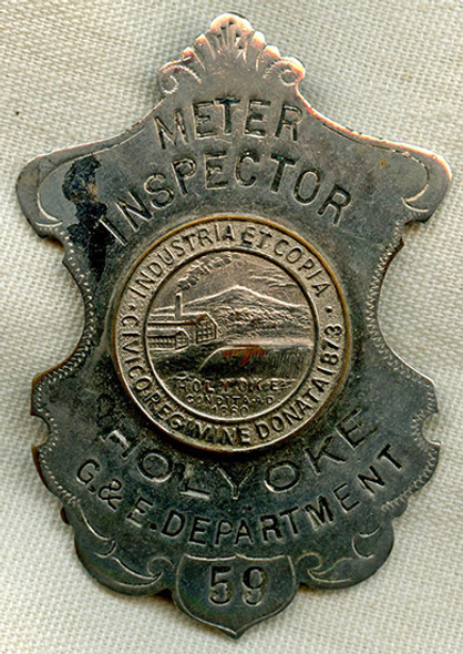 Ca. 1910s Holyoke, Massachusetts Gas & Electric Department Meter Inspector Badge #59