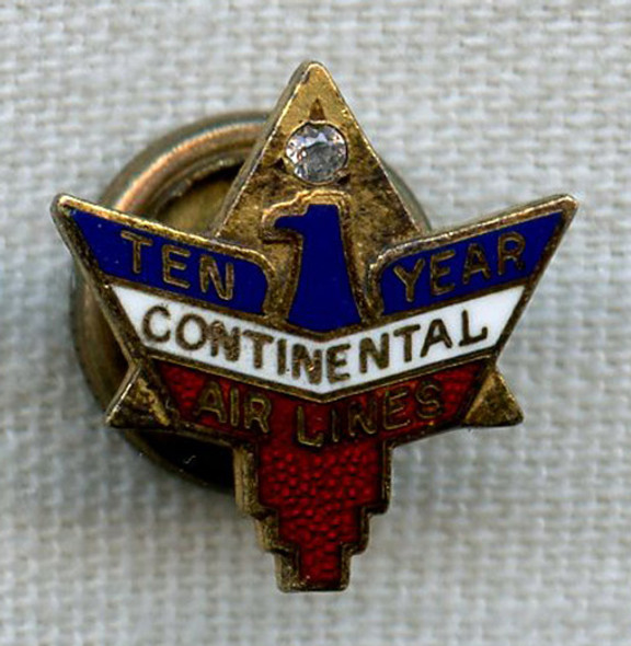 Continental Airlines 10 Years of Service Lapel Pin