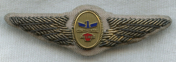 Mid - Late 1950s Continental Airlines Hostess Wing, 5th Issue, in Bullion for Summer Wear