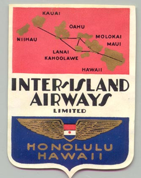 1930s Inter-Island Airways Limited Hawaii Baggage Label
