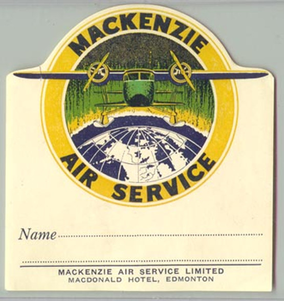 1930s Canadian Mackenzie Air Service Limited Baggage Label