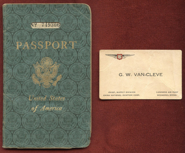 WWII CNAC Card, Passport and Permit to Enter China of Supply Chief G.W. Van Cleve