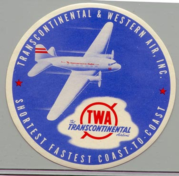 1930s TWA "The Transcontinental Airline" Baggage Label