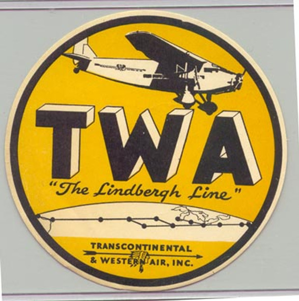 Late 1920s Lindbergh TWA Baggage Label