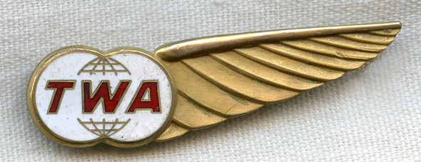 Gold-Filled Trans World Airlines (TWA) Hostess Hat Badge 2nd Issue Type I