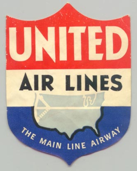 1930s United Air Lines "The Main Line Airway" Baggage Label