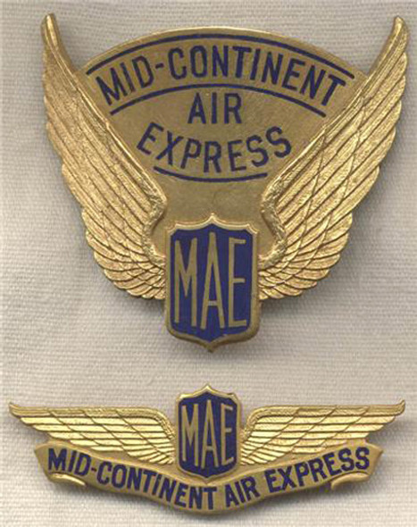 Mint Set of Circa 1929-1931 Mid-Continent Air Express Cap Badge and Wing