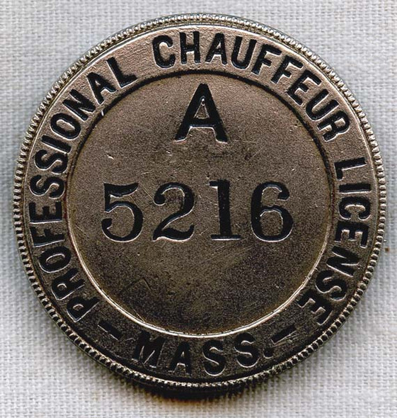 Very Early (Ca 1904) Massachusetts Professional Chauffeur License Badge #A5216