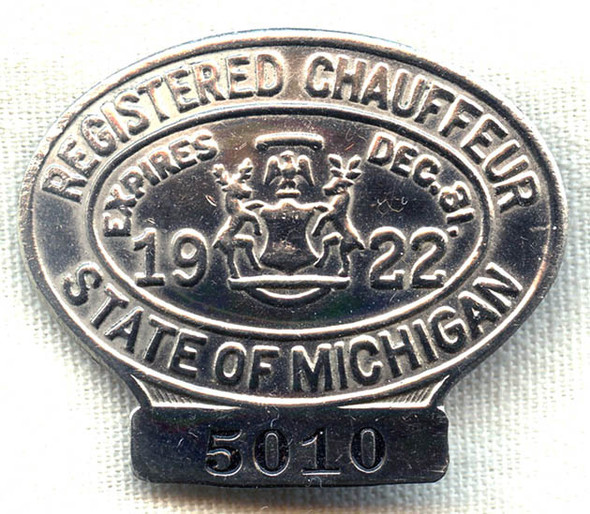 1922 Michigan Registered Chauffeur Badge
