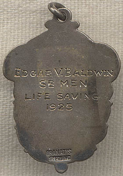 1925 Life Saving Corps Sr. Men Life Saving Medal of Edgar V. Baldwin in Sterling