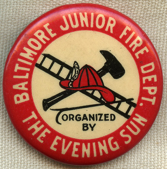 Great 1920's Baltimore Jr. Fire Dept. Promotional Pin from Baltimore Evening Sun Newspaper