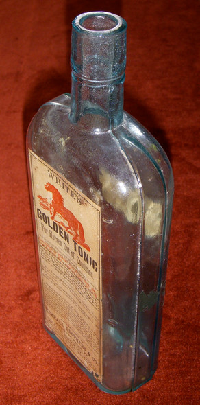 Rare 1900s White's Golden Tonic for Horses Bottle with Full Label