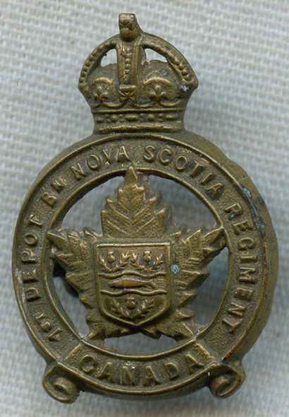 WWI Nova Scotia Regiment 1st Depot Battalion Collar Badge