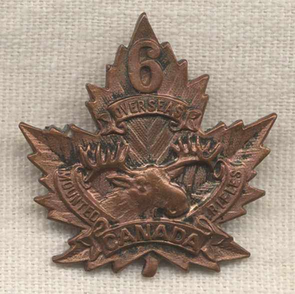 WWI 6th Overseas Battalion Canadian Expeditionary Forces (CEF) Mounted Rifles Collar Badge