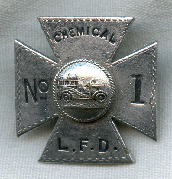 1920s Chemical Fire Truck Hat Badge No. 1 from L. F. D.