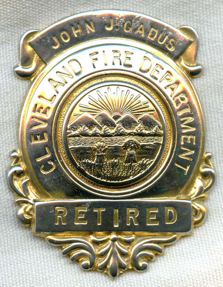 Named 1942 Retired Fireman Badge from Cleveland (Ohio) Fire Department
