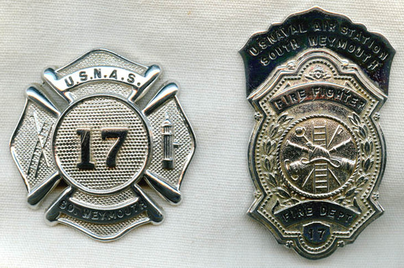 Early 1980s USNAS South Weymouth, Massachusetts Firefighter Hat & Breast Badge Set