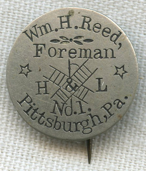 Named 1880s Pittsburgh, Pennsylvania Hook & Ladder Co. No. 1 Fireman Lapel Badge