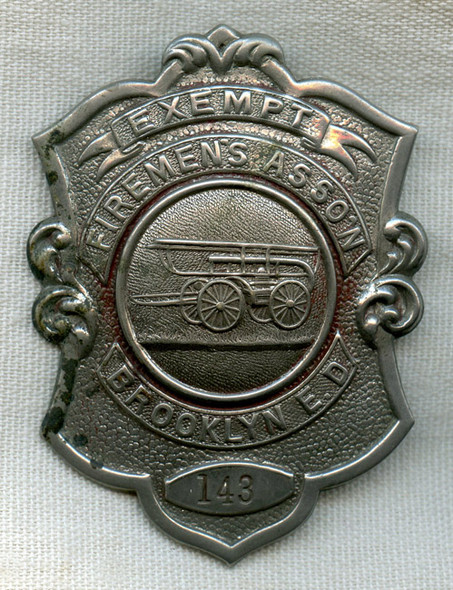 1890s Brooklyn, NY Fire Exempt Firemens Association Eastern District Badge #143