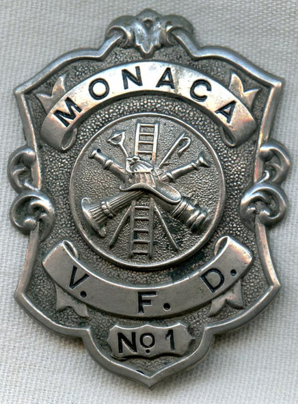 Circa 1910s Monaca, Pennsylvania Vol. Fire Dept. #1 (Beaver County) Fireman's Badge