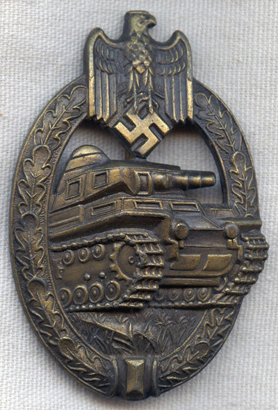 Just Shy of Mint: Beautiful Bronze Panzer Assault Badge Marked AS (Adolf Scholze)